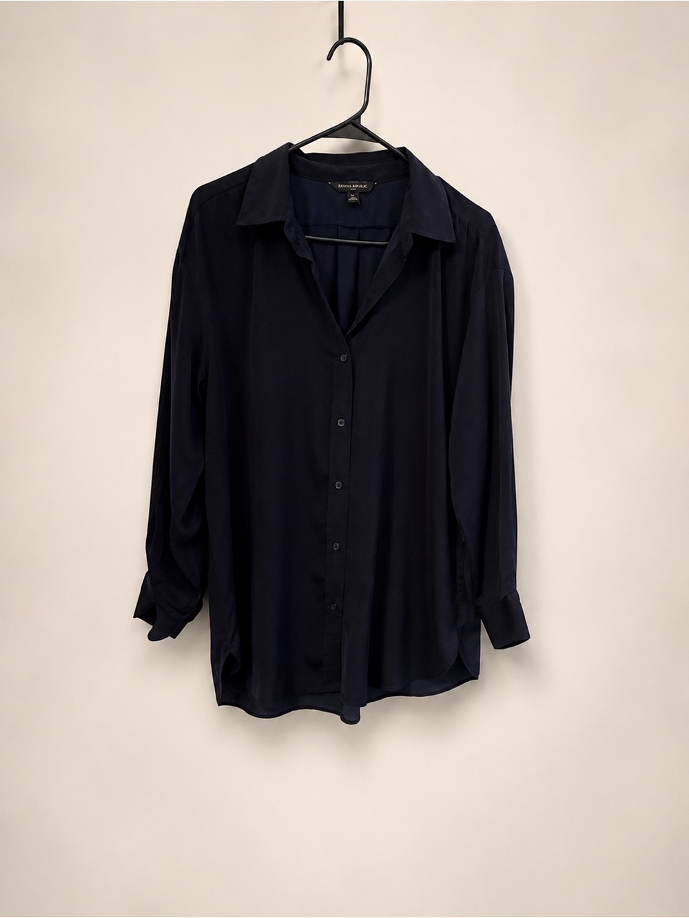 Banana Republic Petite M Deep Navy Silky Satin Oversized Button Down Shirt